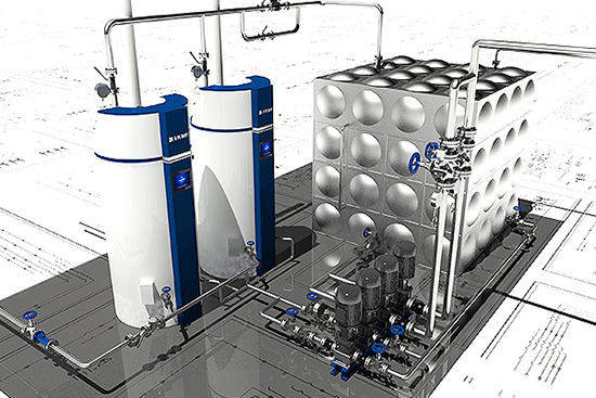 方快容积式热水炉系统三维图